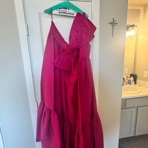 Anthropologie Pink Ruffled Wrap Sundress